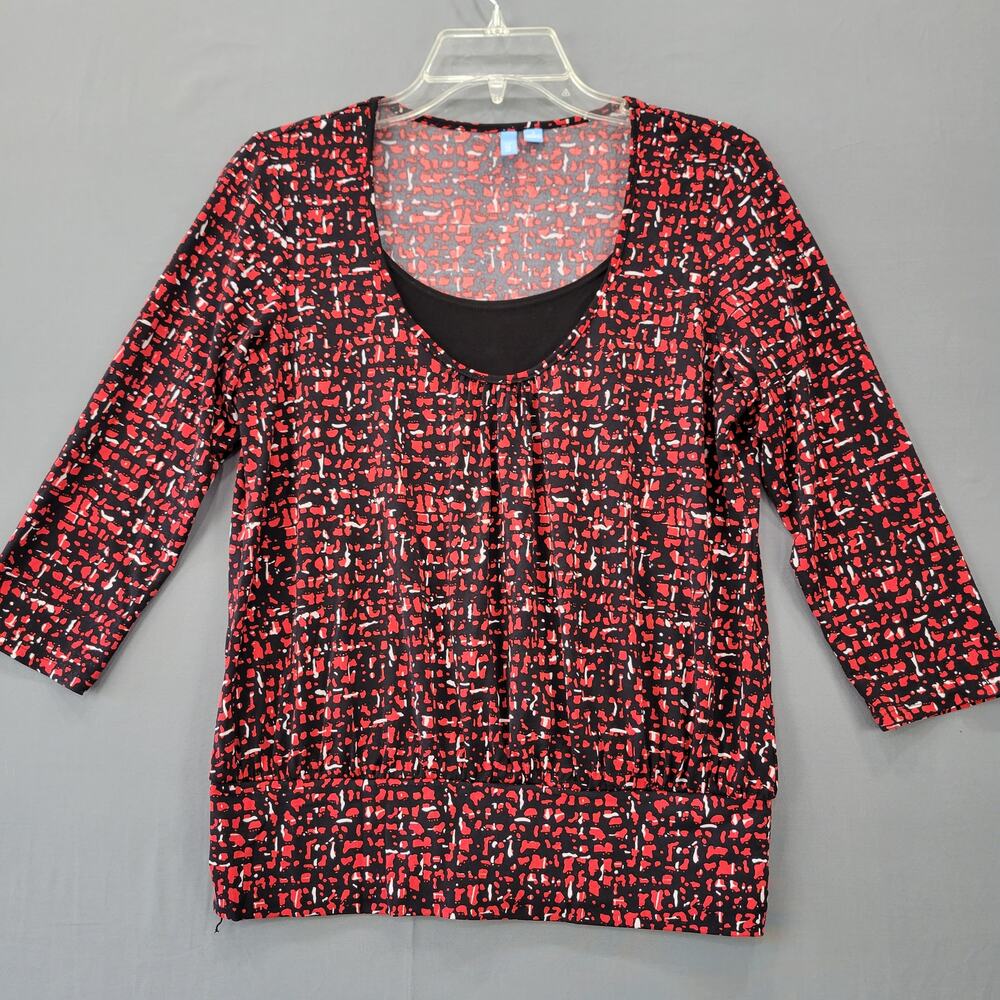 b-slim Red Shirt Layered Scoop Neck Stretch Classic 3/4 Sleeves Top Women Size S